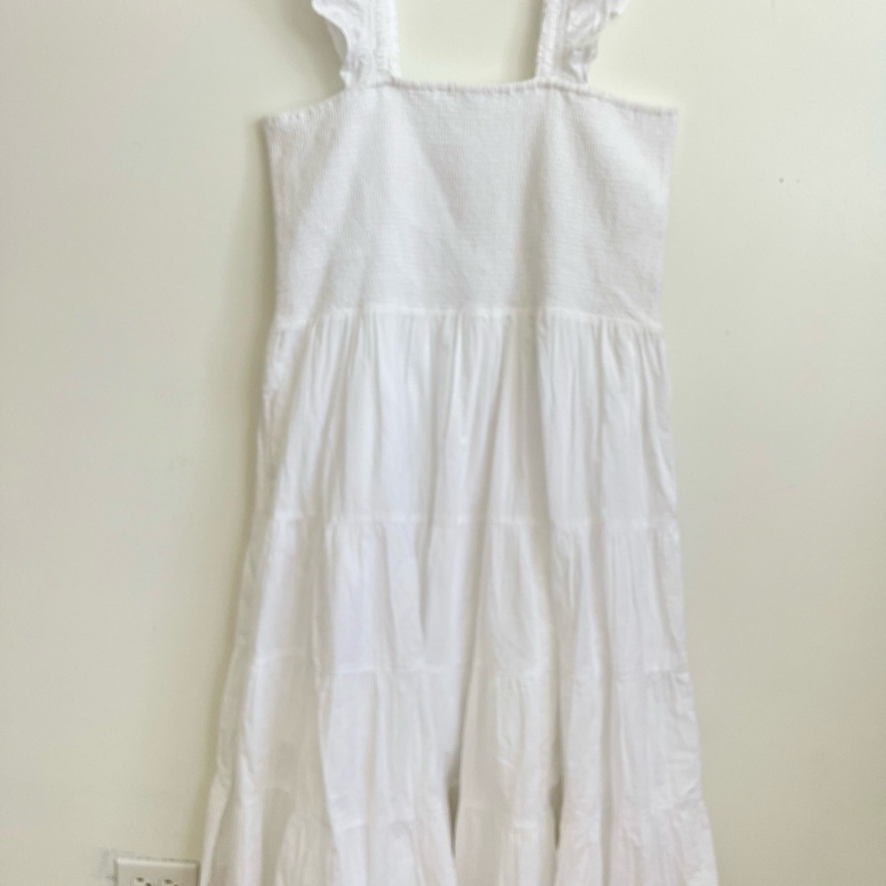 Lands’ End Women’s Dobby Smocked Ruffle Cotton Lined Tiered Dress Pockets2X NWOT - Picture 2 of 9